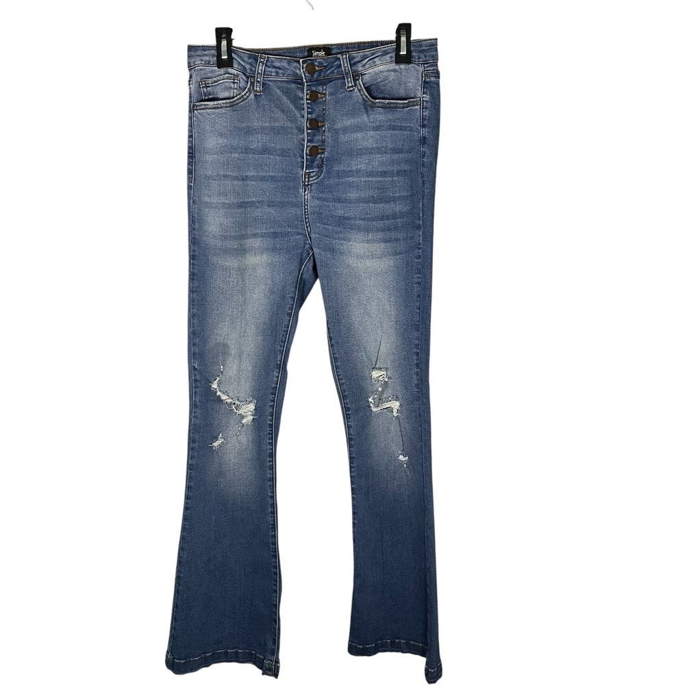 Simple Society‎ Women's Distressed Button Fly Denim Jeans 11/30 Flared Leg